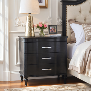 Sunvega Glam Style Black Solid Wood Nightstand with Crystal-like Acrylic Handles