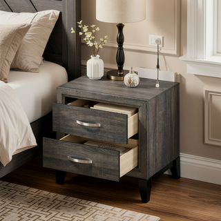 Sunvega Weathered Grey 2-Drawer Nightstand with Smooth Metal Glide and Modern Flat Surface