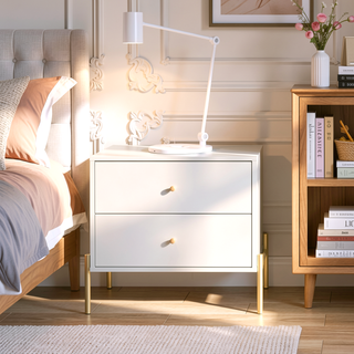 Sunvega Modern Nightstand in Off White with Two Full Extension Drawers