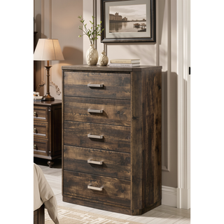 Sunvega Rustic Walnut Finish 5-Drawer Chest with Ample Storage Space