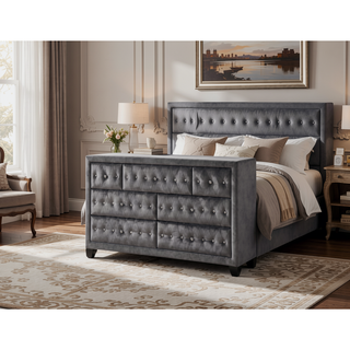 Sunvega Cream Velvet Upholstered Crystal Tufted 7-Drawer Dresser with Wood Frame