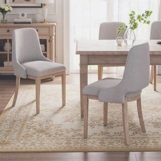 Sunvega Modern Wood Dining Chairs Set of 2 with Linen Upholstered Seat for Dining Room