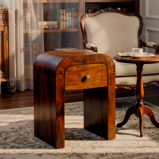 Sunvega Mini Darcy Chestnut Nightstand with Curved Edges and Brass Knob