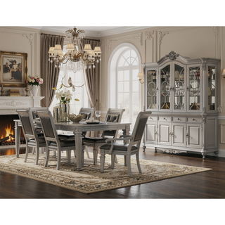 Sunvega Modern Glam Dining Table with Silver Finish and Acrylic Inset Framing