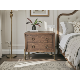 Sunvega 2 Drawer Nightstand with USB Charging Ports in a Softer Modern Latte Finish