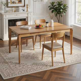 Sunvega Mid-Century Modern Dining Table with Rubberwood Legs and Faux Wood Tabletop