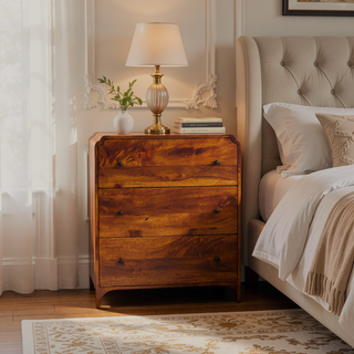 Sunvega Handcrafted Chestnut Mango Wood Chest with Three Spacious Drawers