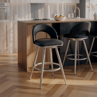 Sunvega 26 Inch Swivel Counter Stool in Brushed Stainless Steel and Black Faux Leather