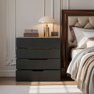 Sunvega Superior Top Four Drawer Dresser in Black and Light Oak Finish