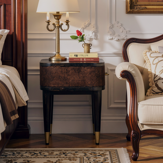 Sunvega Handcrafted Mango Wood Bedside with Rattan Panels in Velvet Mocha Finish
