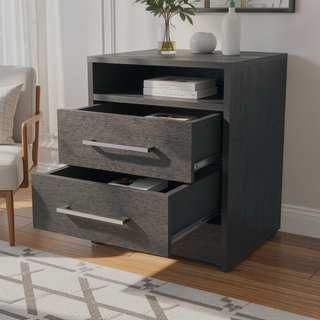 Sunvega Melamine Nightstand with Two Large Drawers and Open Shelf for Bedroom