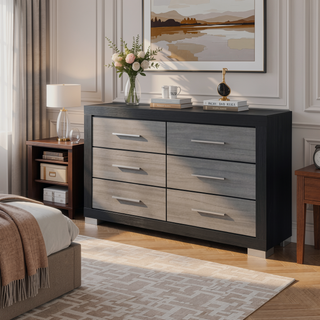Sunvega Two Toned Black and Grey Nightstand with Spacious Drawers and Block Style Legs