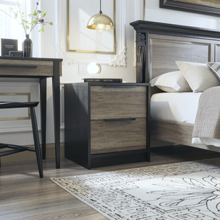 Sunvega Light Gray Nightstand with Two Drawers and Metal Handles for Bedroom