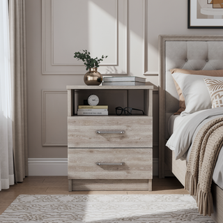 Sunvega 19.9 Inch High Nightstand with Two Drawers and One Open Shelf