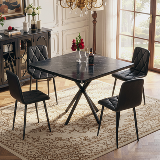 Sunvega Square Dining Table with MDF Top and Carbon Iron Legs for Kitchen Dining Room