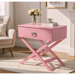 Sunvega Croc Textured Pink Nightstand with Spacious Drawer for Modern Spaces
