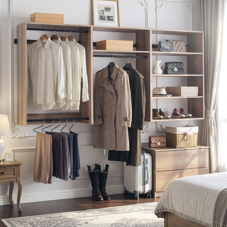 Sunvega Modular Oak Wall Mounted Wood Closet System with Ample Storage