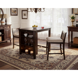 Sunvega Transitional Dark Cherry and Gray Finish 3pc Dining Set with Storage Shelves