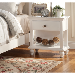 Sunvega Modern White Wooden Nightstand with Drawer and Open Shelf Storage