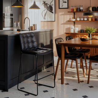 Sunvega Retro Tufted Metal Barstool with Footrest for 42-Inch Counters