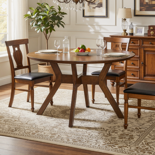 Sunvega Mid-Century Modern Light Oak Finish 52-inch Round Dining Table with X-Base