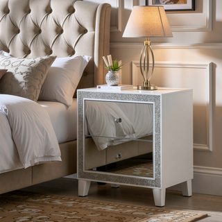 Sunvega Champagne Finish 2-Drawer Nightstand with Mirrored Accents and Felt Lined Top