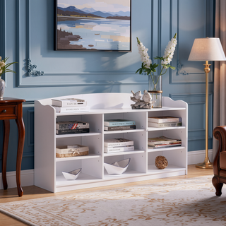 Sunvega White Entryway Organizer Bench with Nine Storage Shelves for Shoes