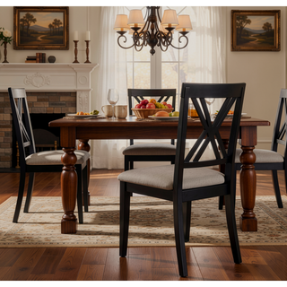 Sunvega Brown Espresso Finish Transitional 7-Pc Dining Set with Lattice Chairs