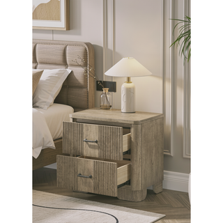 Sunvega Antique Oak Nightstand with Side Metal Glide and Felt Lined Drawers
