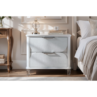 Sunvega Sleek Silver Tone Nightstand with Spacious Drawers and Textured Fronts