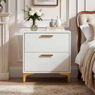 Sunvega Black and Gold 2-Drawer Nightstand with Spacious Storage and Metallic Accents