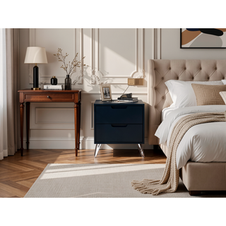 Sunvega Mid-Century Modern Nightstand with Spacious Drawers and Metal Legs