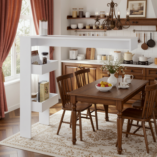 Sunvega White Bar Table with Three Shelves for Kitchen or Dining Room Storage