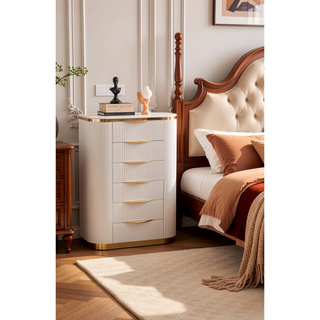 Sunvega White and Gold Detailed Chest with 6 Spacious Drawers for Bedroom