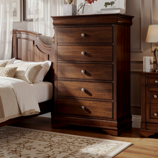 Sunvega Brown Cherry Finish Louis Phillipe Style 6 Drawer Dresser with Hidden Jewelry Storage