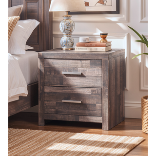 Sunvega Dark Cherry Finish Pine Wood Nightstand with Two Spacious Drawers