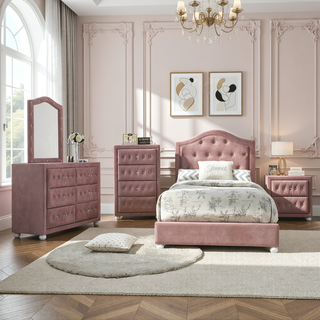 Sunvega Pink 4-Drawer Chest with Crystal Knobs and Fully Padded Case-Legs