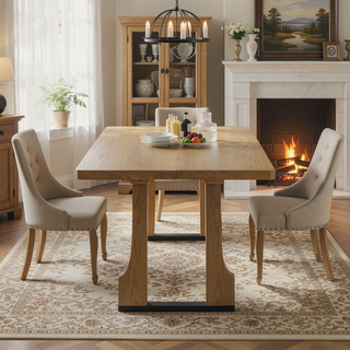 Sunvega 63 Inch Rectangular Dining Table with Farmhouse Pedestal Base