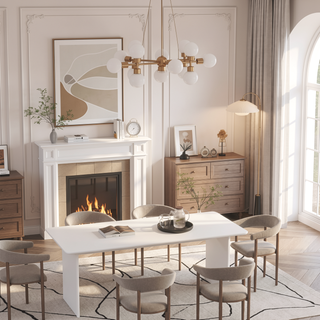 Sunvega Modern White Dining Table with Sled-Base Design for 6-8 Persons