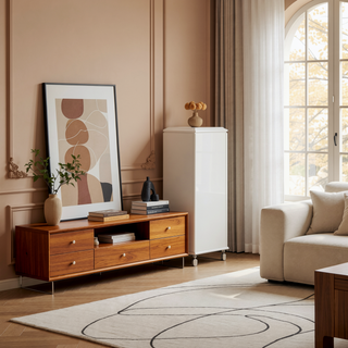 Sunvega Pearl White 5-Drawer Chest with Diamond Star Design for Bedroom