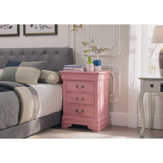 Sunvega Pink Nightstand with Three Spacious Drawers and Timeless Elegance