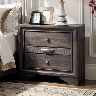 Sunvega Contemporary Gray Nightstand with Silver Accents and Hidden Jewelry Drawer