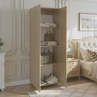 Sunvega Two-Door Compact Wardrobe with Fixed Shelves for Bedroom Storage