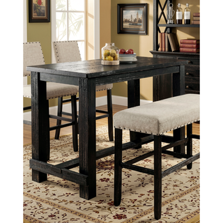 Sunvega Antique Black Bold Distressed Solid Wood Counter Height Bar Table