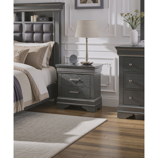 Sunvega Modern Grey Wooden Nightstand with 2 Drawers and Unique Handles
