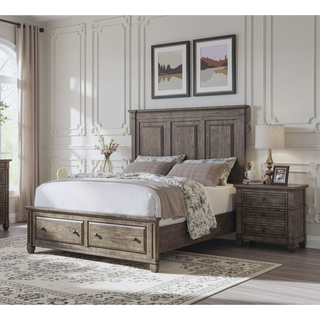 Sunvega Contemporary Gray Nightstand with Pewter Bar Pulls and Crown Molding Details