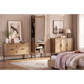 Sunvega Rustic Nightstand with Roomy Drawer and Industrial Metal Frame