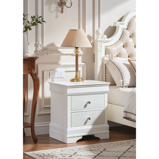 Sunvega Blaze Modern White Wood Nightstand with Two Drawers and Textured Finish