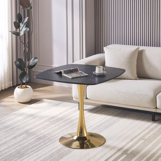 Sunvega Mid-Century Modern Square Dining Table with Black and Golden Tulip Pedestal Base