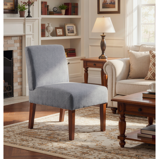 Sunvega Fabric Accent Chair Set of 2 with Round Wood Table for Bedroom